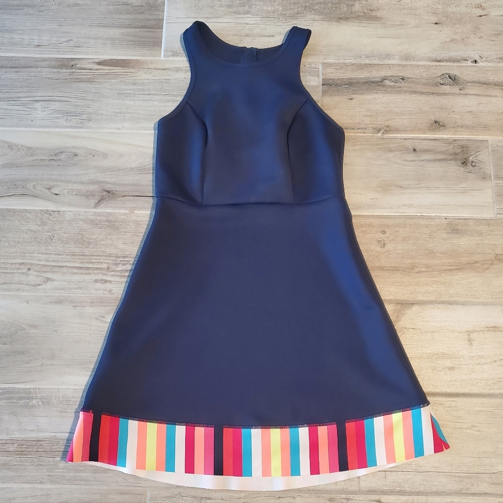 Anne Cole Locker Neoprene Striped Navy Running Cover Up Dress Women's Sz Medium